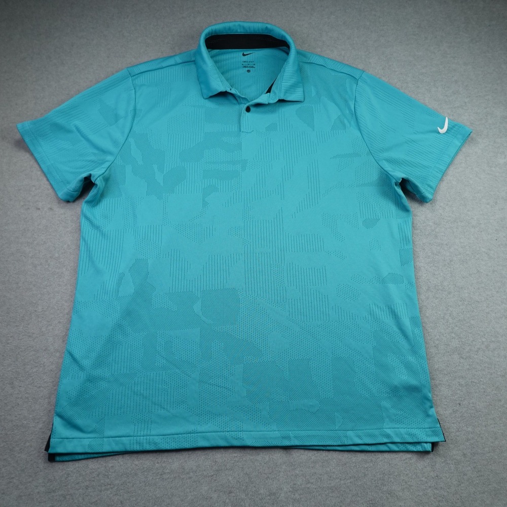 Nike Golf Polo Shirt Mens XL Teal Blue Jacquard Dri-FIT Short Sleeve Performance